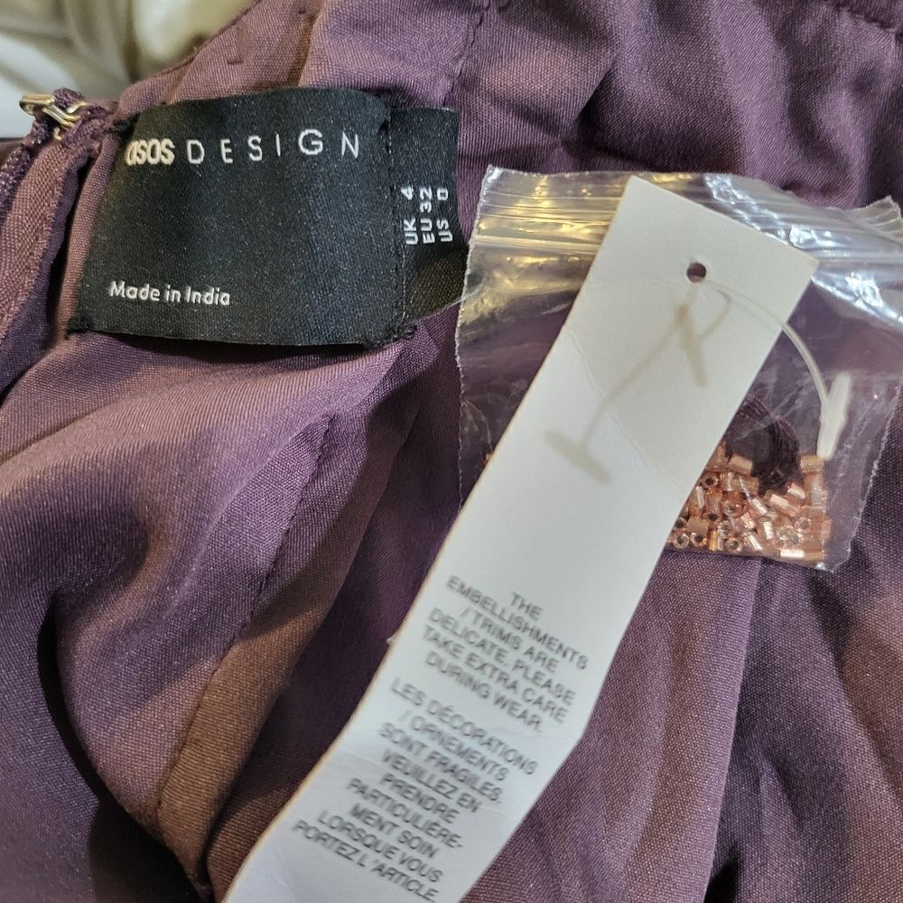 ASOS DESIGN gold linear embellished batwing midi dress in mauve NWT size 0 - Picture 6 of 6